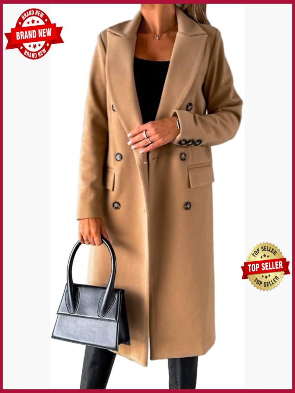 Women's Long Double Breasted Wool Trench Coat Fall Winter